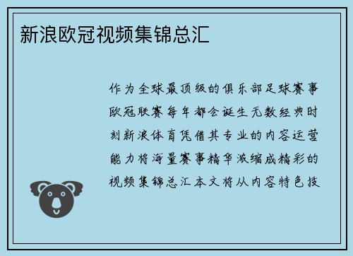 新浪欧冠视频集锦总汇