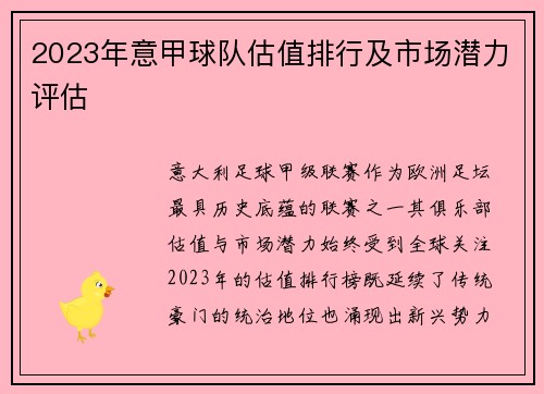 2023年意甲球队估值排行及市场潜力评估